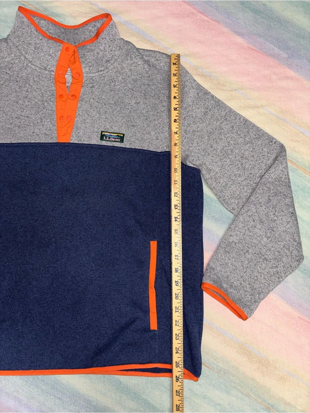 LL Bean Snap Fleece Pullover Sweater men’s L Grey blue Colorblock slightly fit